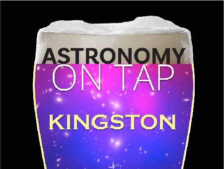 Astronomy on tap Kingston. Graph depicts a beer glass full of galaxies and stars.