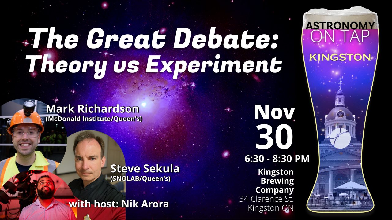 Astronomy on Tap event poster for Mark and Steve, happening Nov 30 at 6:30pm at Kingston Brewing Company.
