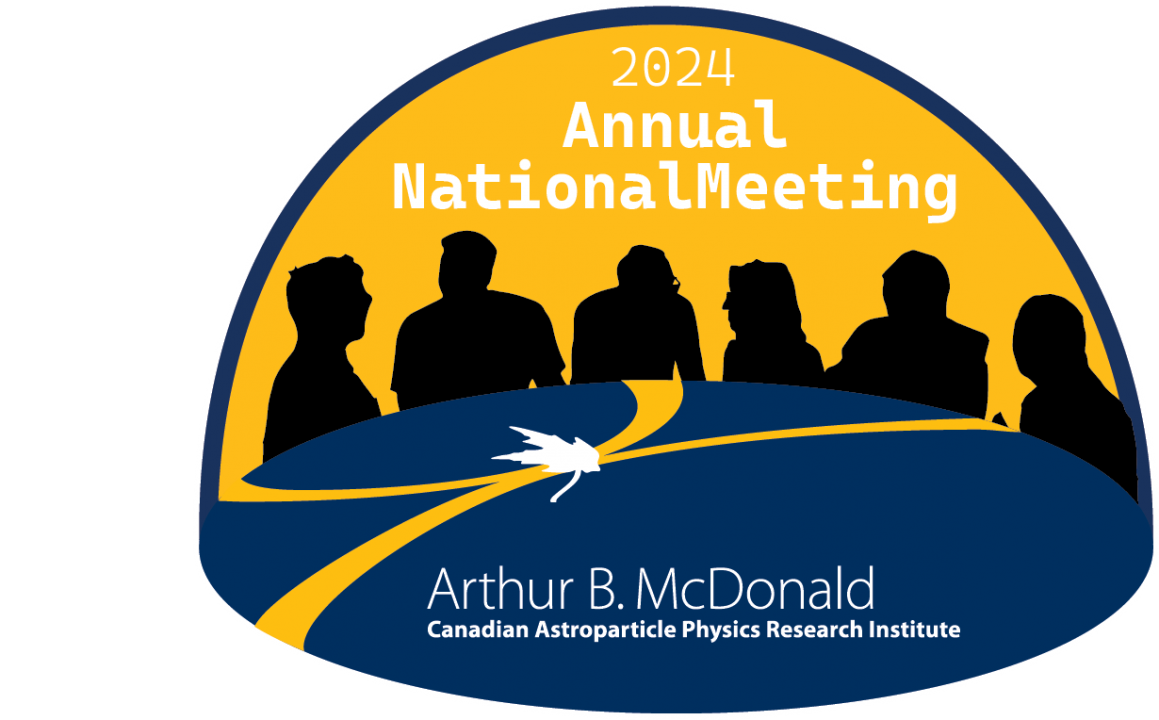 A graphic for the annual meeting with silhouettes of physicists sitting at a table and talking to each other