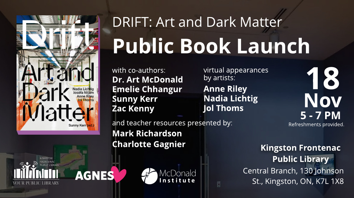 Poster for Drift book launch event featuring speakers names, event date and location and an image of the book cover.