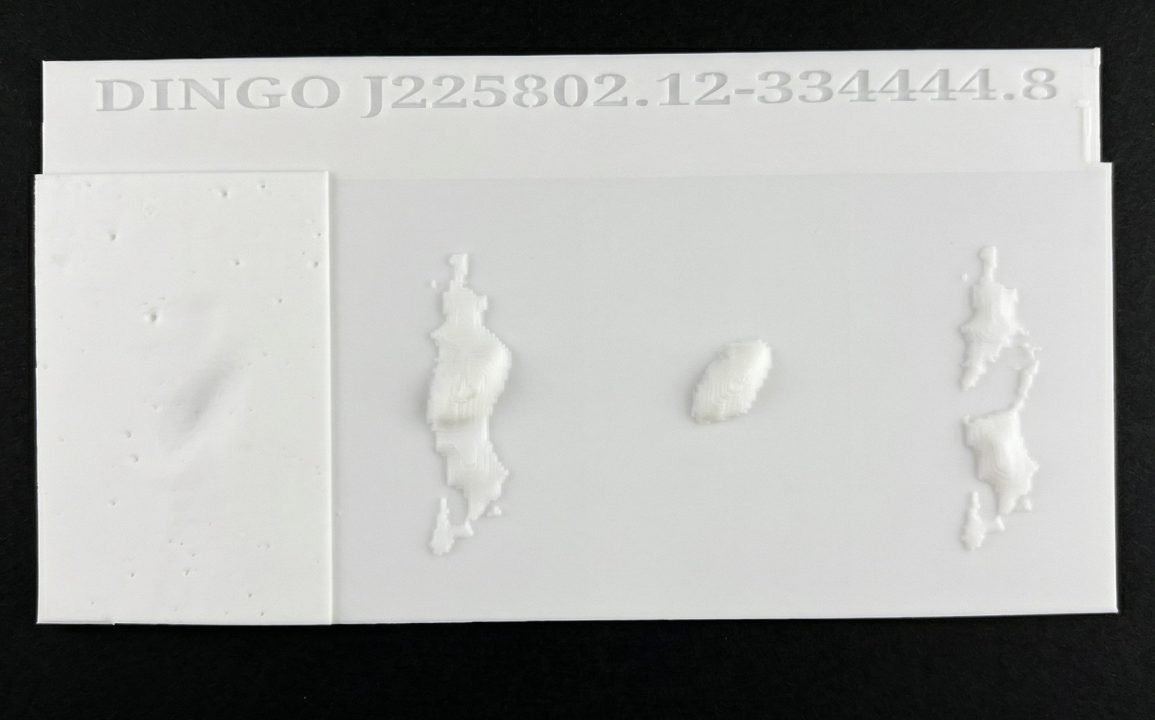 3D printed tactile galaxy lithophane of DINGO J225802.12-334444.8, featuring no back lighting