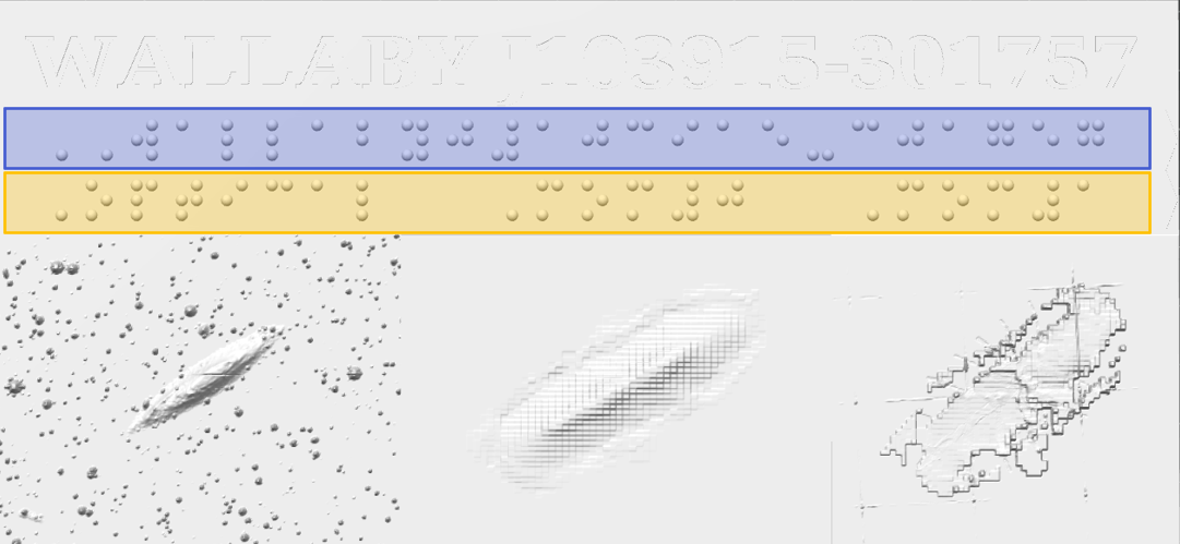 WALLABY galaxy lithophane model highlighting braille for accessibility